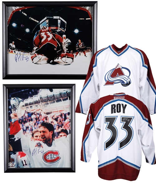 Patrick Roy Colorado Avalanche and Montreal Canadiens Signed Jersey, Puck and Framed Photo Collection of 7 with LOA