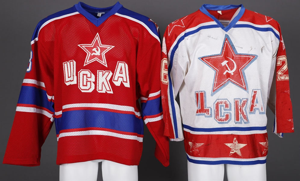 UCKA Central Red Army 1990s Game-Worn/Issued Jerseys (2) and 2000s Moscow Spartak Game-Worn Jersey