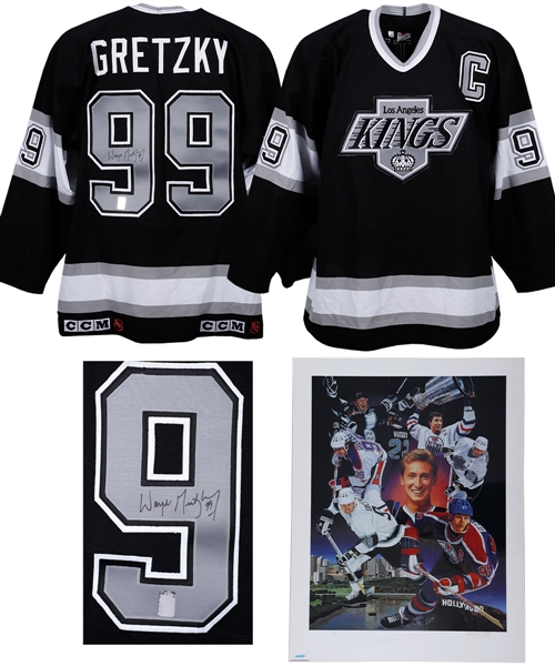 Wayne Gretzky Signed 1989-90 Los Angeles Kings "NHL All-Time Points Leader" Captains Jersey with WGA COA Plus Signed Limited-Edition Danny Day Lithograph #155/880