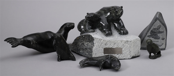 Jean Beliveaus Inuit Soapstone Carving Collection of 6 from His Personal Collection with Family LOA