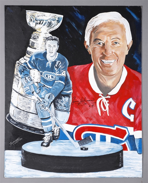 Jean Beliveau Original Bernard Pelletier Signed Painting/Drawing Collection of 3 from His Personal Collection with Family LOA