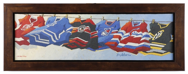 Jean Beliveaus Signed "Original Six" Limited-Edition Giclee Print on Canvas #4/100 from His Personal Collection with Family LOA (17" x 45")