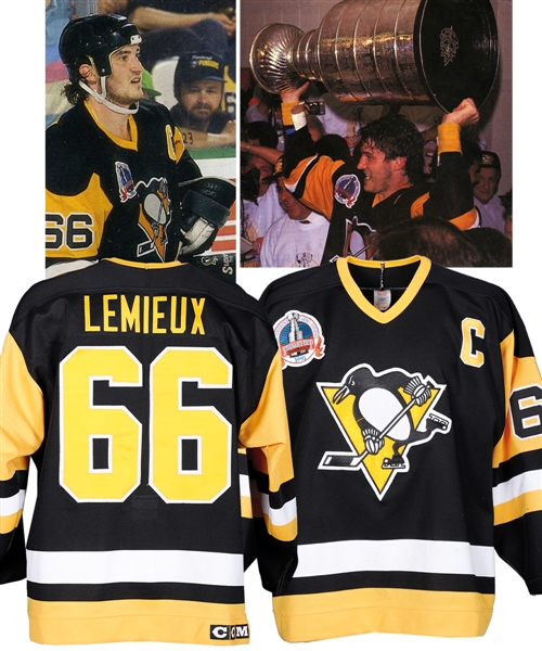 Mario Lemieuxs 1990-91 Pittsburgh Penguins Game-Worn Stanley Cup Playoffs Captains Jersey with 1991 Stanley Cup Finals Patch (Joe Tomon LOA) – Team Repairs! - Video-Matched!