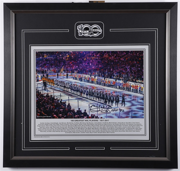 Marcel Dionne Signed "100 Greatest NHL Players 1917-2017" Limited-Edition Framed Photo Display #118/500 (27” x 28 ½”)