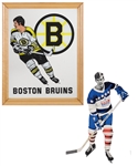 Bobby Orr Early-1970s Food Premium Promotional Die-Cut Cardboard Display and Vintage Boston Bruins Mirror