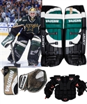 Ed Belfours 1999-2000 Dallas Stars Photo-Matched Game-Used Vaughn Glove and Blocker Plus Game-Used Vaughn Chest Protector, Game-Used Bauer Skates and Vaughn Game-Issued Pads with His Signed LOA