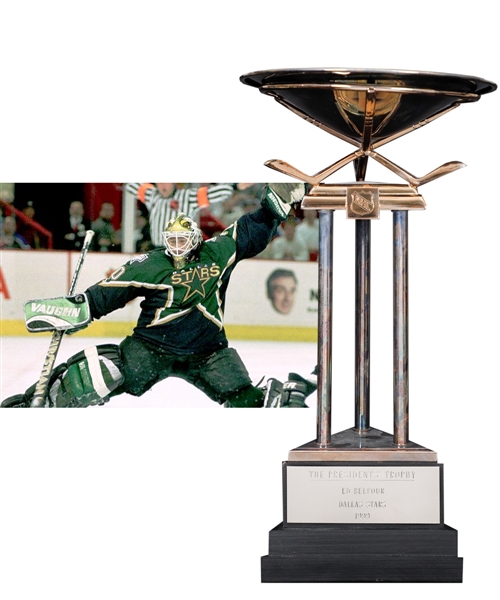 Ed Belfours 1998-99 Dallas Stars Presidents Trophy with His Signed LOA (16")