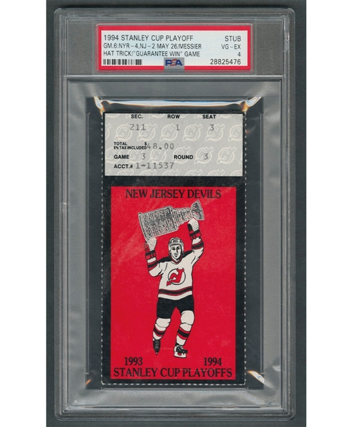 May 25th 1994 Eastern Conference Final Ticket (PSA Certified) - Mark Messier "Guaranteed Win" Game Ticket in Which he Scored a Hat Trick