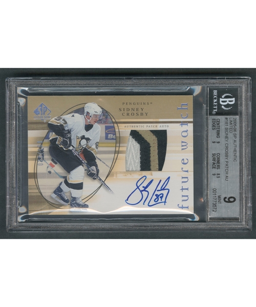 2005-06 Upper Deck SP Authentic Limited Future Watch Hockey Card #181 Sidney Crosby Rookie Patch Autograph "26/100" - Beckett-Graded Mint 9 