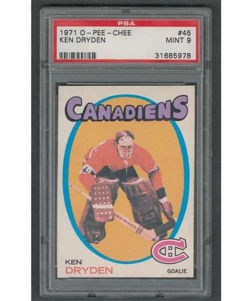 1971-72 O-Pee-Chee Hockey Card #45 HOFer Ken Dryden RC - Graded PSA 9