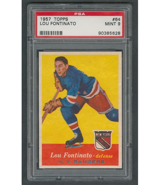 1957-58 Topps Hockey Card #64 Lou Fontinato RC - Graded PSA 9 - Highest Graded!