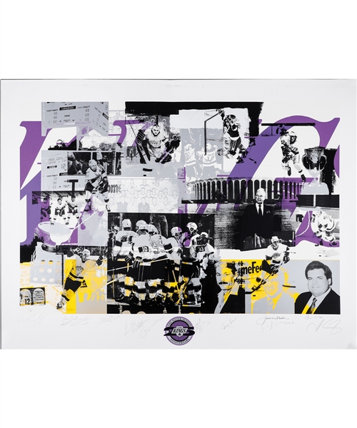 Los Angeles Kings 25th Anniversary Multi-Signed Limited-Edition Lithograph #11/100 Including Gretzky, Dionne, Robitaille and Others (38" x 50")