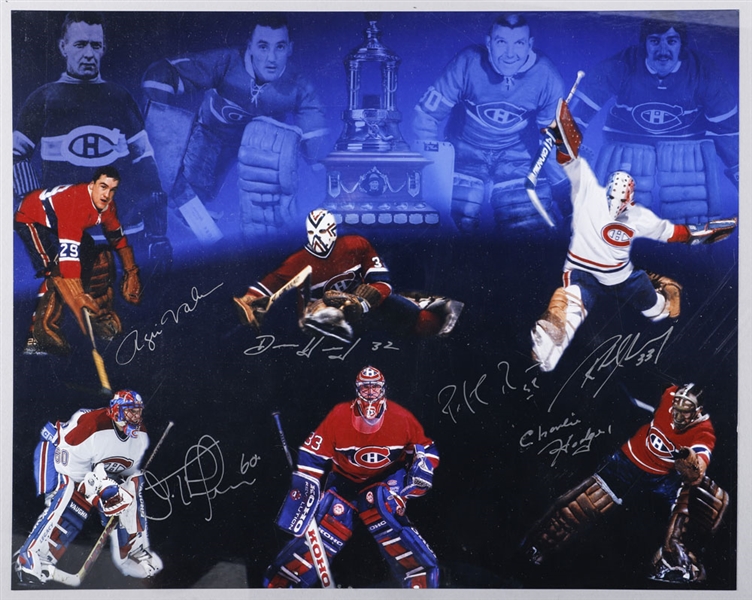Montreal Canadiens Multi-Signed Goalies Photo Including Patrick Roy, Rogatien Vachon and 4 Others (11" x 14")