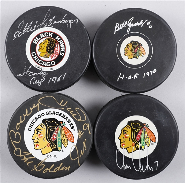 Chicago Black Hawks All-Time Greats Signed Puck Collection of 12 Including 7 Hall of Fame Members with LOA