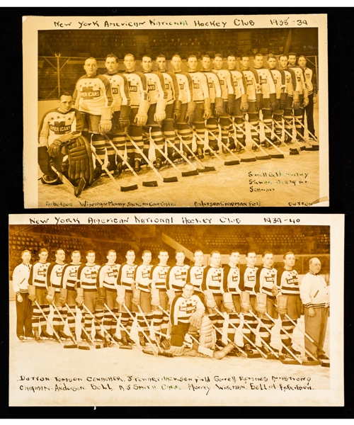 New York Americans 1938-39 and 1939-40 Team Photo Postcards from the E. Robert Hamlyn Collection