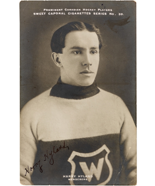 Deceased HOFer Harry Hyland Signed 1910-11 Sweet Caporal Hockey Postcard from the E. Robert Hamlyn Collection