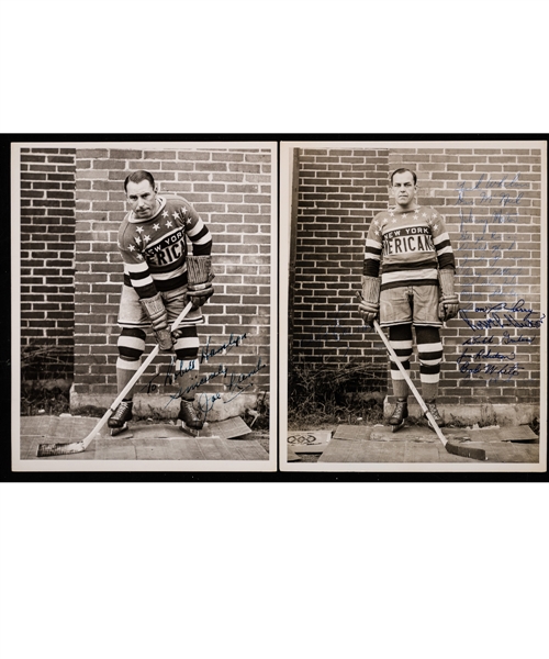 Leighton "Happy" Emms/Early-1950s OHA Barrie Flyers Team-Signed Emms Photo, Joe Lamb Signed NY Americans Photo and New York Americans Photos (7) from the E. Robert Hamlyn Collection