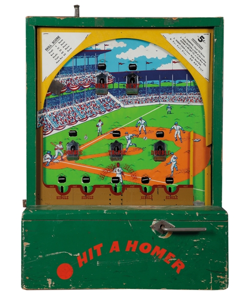 Vintage 1940s “Hit A Homer” Coin-Operated Mechanical Table Top Baseball Game