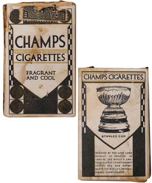 Scarce Early-to-Mid-1920s Champs Cigarettes Pack With Image of the Stanley Cup That Appears on Champs 60-Card Set from 1924-25