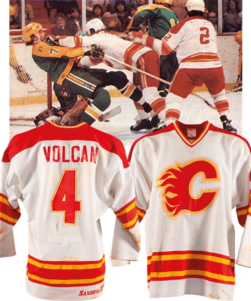 Mickey Volcans 1983-84 CHL Colorado Flames Game-Worn Jersey (1982-83 Calgary Flames Jersey) - Short-Lived Defunct Farm Team!
