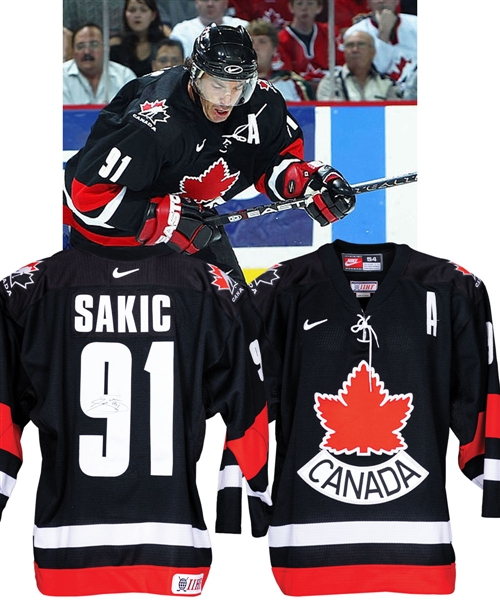 Joe Sakics 2004 World Cup of Hockey Team Canada Signed Game-Worn Alternate Captains Pre-Tournament Jersey with Hockey Canada LOA
