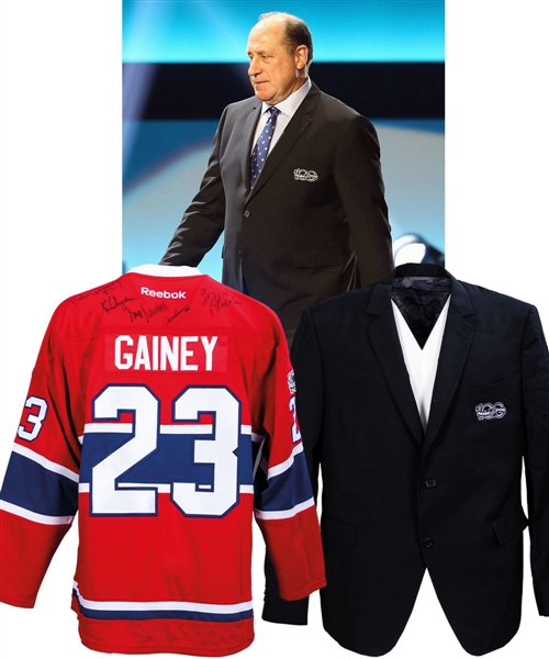 Bob Gaineys 2017 NHL All-Star Weekend "NHL Top 100 Players" NHL Centennial Worn Jacket Plus Multi-Signed Canadiens Jersey from His Personal Collection with His Signed LOA