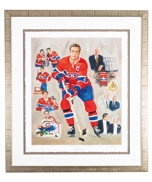 Jean Beliveau Montreal Canadiens Signed Limited-Edition Framed Lithograph by Michel Lapensee #23/100 from Bob Gaineys Personal Collection with His Signed LOA