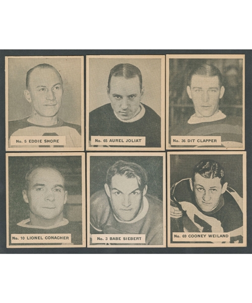 1936-37 World Wide Gum V304D Hockey Card Collection of 38 Including #5 HOFer Eddie Shore and #65 HOFer Aurele Joliat