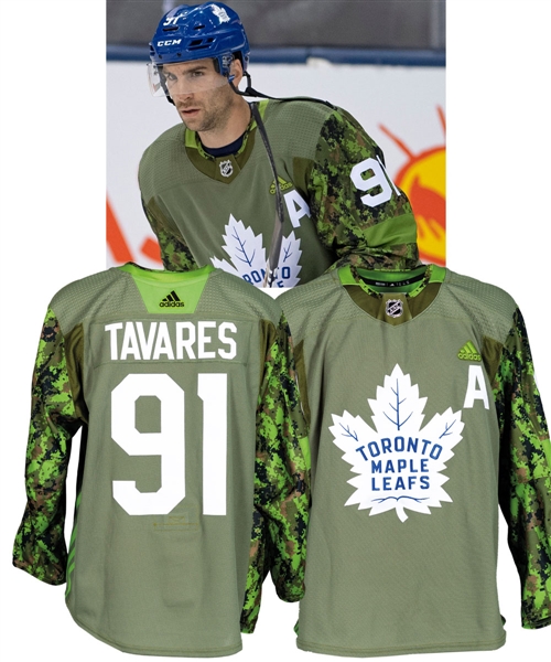 John Tavares 2018-19 Toronto Maple Leafs "Armed Forces" Pre-Game Warm-up Worn Alternate Captains Jersey with Team LOA