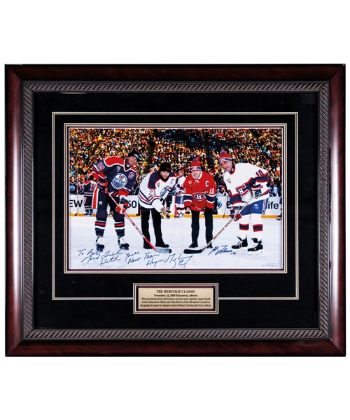 Wayne Gretzky and Guy Lafleur Dual-Signed 2003 Heritage Classic Framed Montage Presented to Bob Gainey with His Signed LOA (27" x 31 1/2") 