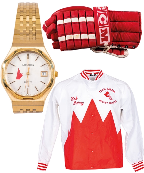 Bob Gaineys International Hockey Memorabilia Collection Including 1981 Canada Cup Team Canada Watch, Jacket, Team Photo, Game-Used Glove and Much More from His Personal Collection with His Signed LOA