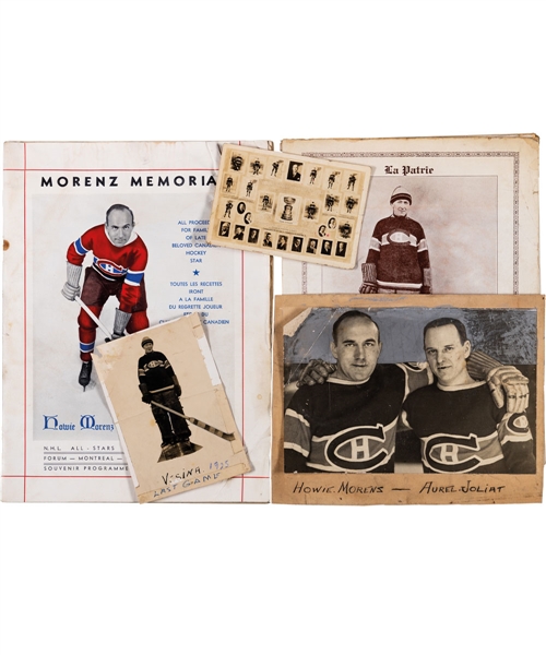 Montreal Canadiens 1927-28 "La Patrie" Photos (13) Including Morenz and Vezina, 1937 Howie Morenz Memorial Program, 1929-30 Postcard-Size Team Photo, 1925 Vezina Photo, Morenz/Joliat Photo and More!
