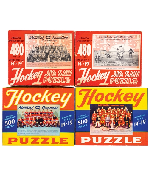Vintage 1950s Hockey Jigsaw Puzzles with Original Boxes (7) Including Montreal Canadiens and Detroit Red Wings Plus 1970s Puzzles in Original Boxes (7)