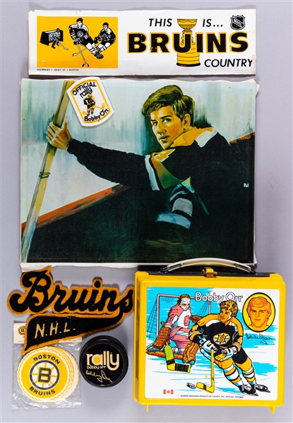Vintage Bobby Orr and Boston Bruins Memorabilia Collection Plus Assorted Lunch Boxes and Thermoses