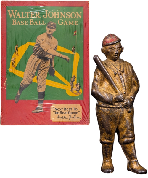 Circa 1910 Ty Cobb Cast Iron Baseball Bank and 1920s Walter Johnson Baseball Game with Original Box
