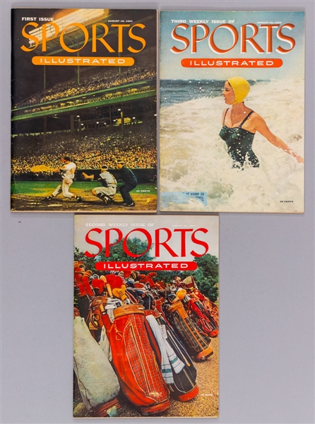 1954 Sports Illustrated First and Second Issues with Baseball Card Inserts Plus 1954 Third Issue