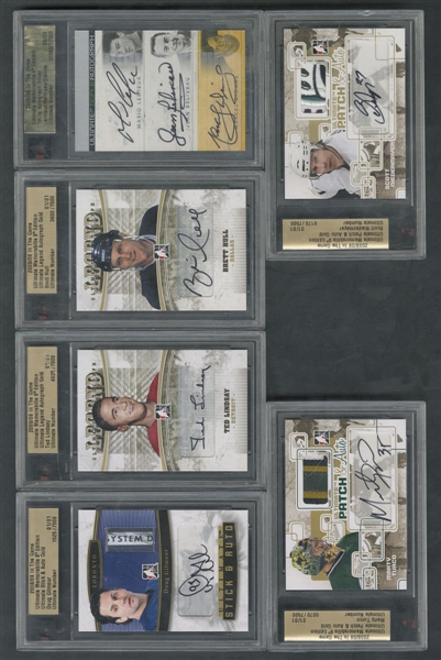 2008-09 ITG Ultimate Legend Autograph/Patch and Others (5 - All 1/1), 2010-11 ITG Ultimate Fight Strap/Rivalry/Stick Rack/Ultimate Tag and Others (25 inc. Ten 1/1) Plus 30 Other Cards