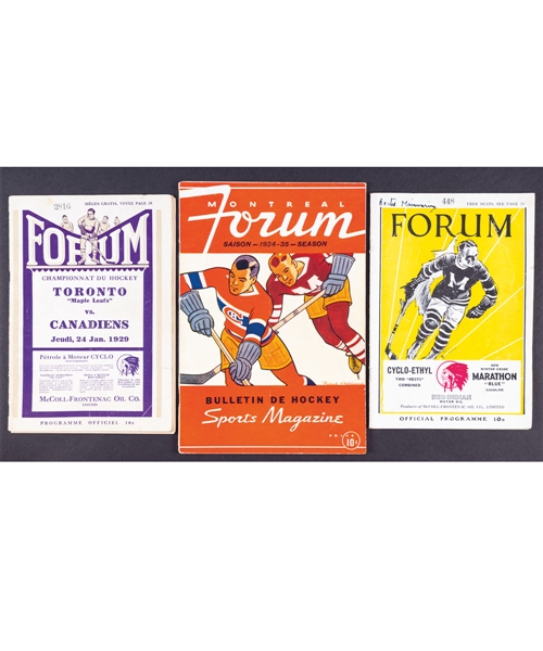 Montreal Forum / Montreal Canadiens 1928-29 to 1964-65 Hockey Program Collection of 9 Including 1965 Stanley Cup Finals Cup-Clinching Game Program