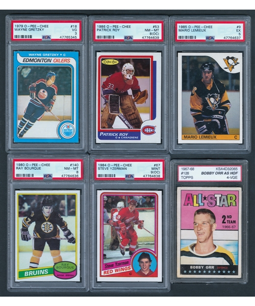 1960s/1990s O-Pee-Chee and Topps Hockey Card Collection of 500+ Including PSA-Graded Rookie Cards of Gretzky, Bourque, Yzerman, Lemieux and Roy