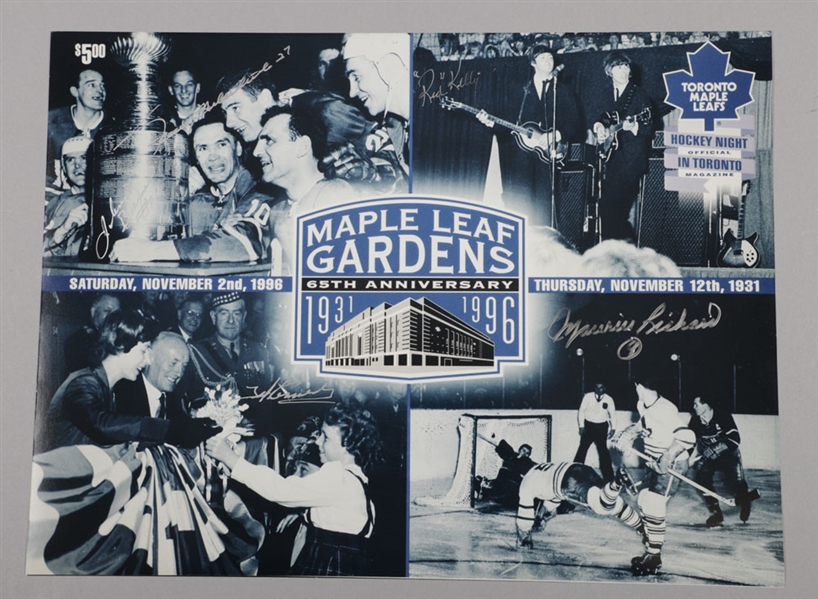 Maple Leaf Gardens 65th Anniversary Photo Signed by Bower, Mahovlich, Kelly, Kennedy and Richard (11" x 14 1/2")