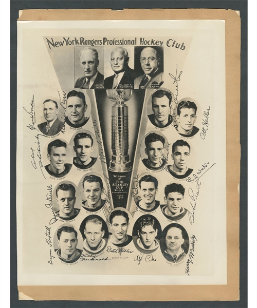 New York Rangers 1939-40 Stanley Cup Champions Team-Signed Photo by 17 Including 7 Deceased HOFers
