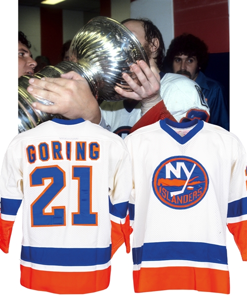 Robert "Butch" Gorings 1979-80 New York Islanders Game-Worn Stanley Cup Finals Jersey with His Signed LOA - Lake Placid Olympic Patch! - Photo-Matched!