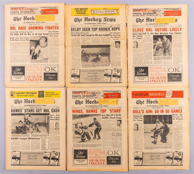 The Hockey News 1968 Complete Run of Newspapers (34) Plus Extras (18) and 1966 Issues (17)