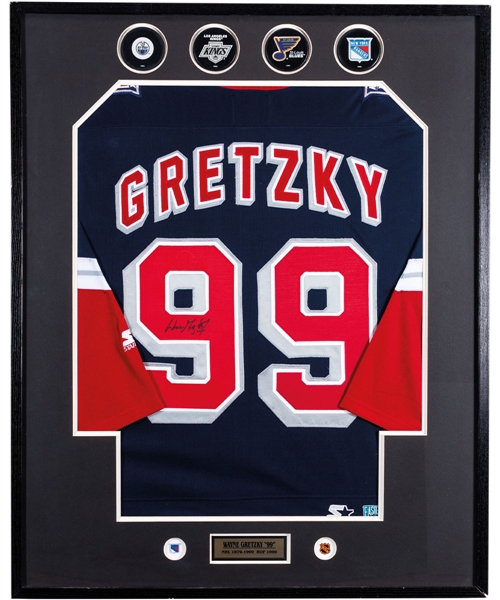 Wayne Gretzky Signed New York Rangers Jersey Framed Display (33" x 41") 