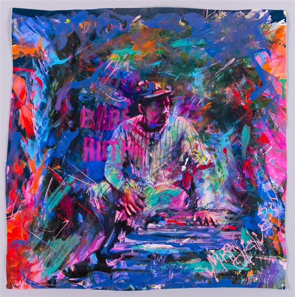 Babe Ruth New York Yankees “The Babe Contemplates” Original Painting on Canvas by Renowned Artist Murray Henderson (18” x 19”)  