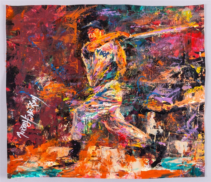 Joe DiMaggio New York Yankees “The Art of the Swing” Original Painting on Canvas by Renowned Artist Murray Henderson (18” x 20”) 