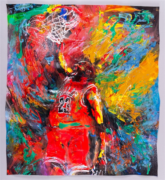 Michael Jordan Chicago Bulls “The Master Slams” Original Painting on Canvas by Renowned Artist Murray Henderson (23 ½” x 26 ½”) 