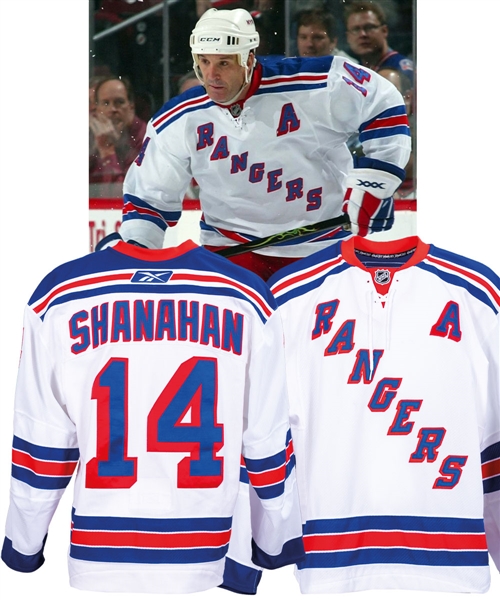 Brendan Shanahans 2007-08 New York Rangers Game-Worn Alternate Captains Playoffs Jersey with LOA - Photo-Matched!