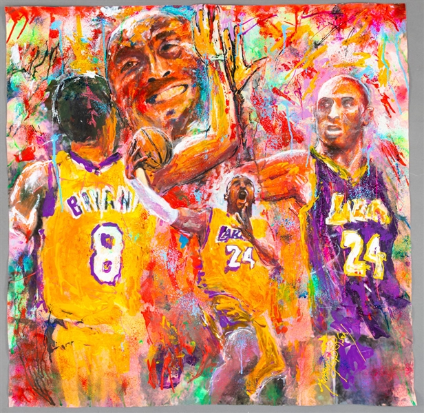Kobe Bryant Los Angeles Lakers “Honouring a Legend” Original Painting on Canvas by Renowned Artist Murray Henderson (40” x 40”) 