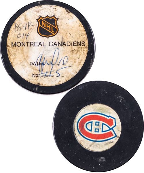 Rene Robert Buffalo Sabres April 10th 1973 Goal Puck from the NHL Goal Puck Program with LOA - 4th Goal of Playoffs / Career Playoffs Goal #4 - Game-Winning Overtime Goal
